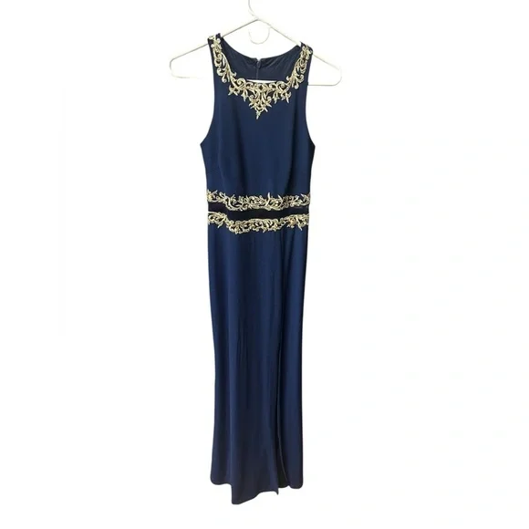 Cachet Sleeveless Embellished Long Formal Dress Navy Midnight Size 2 - Picture 4 of 8